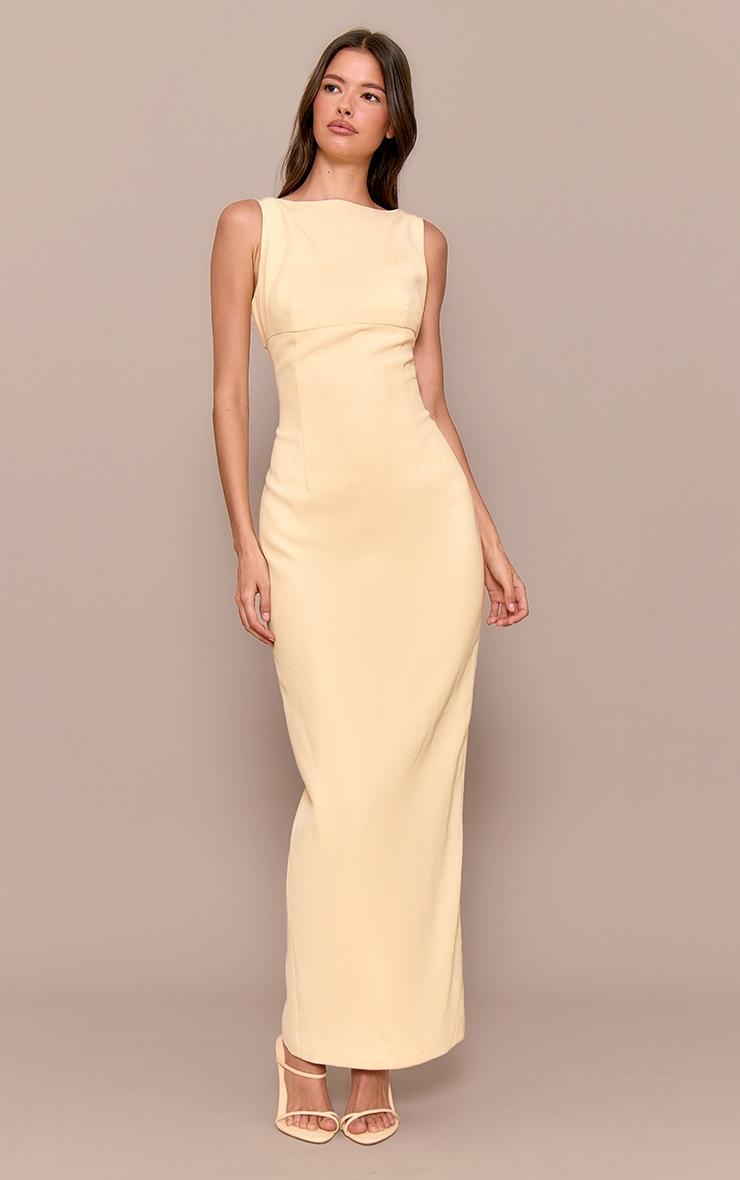 Pretty Little Thing Premium Butter Yellow Scoop Back Maxi Dress