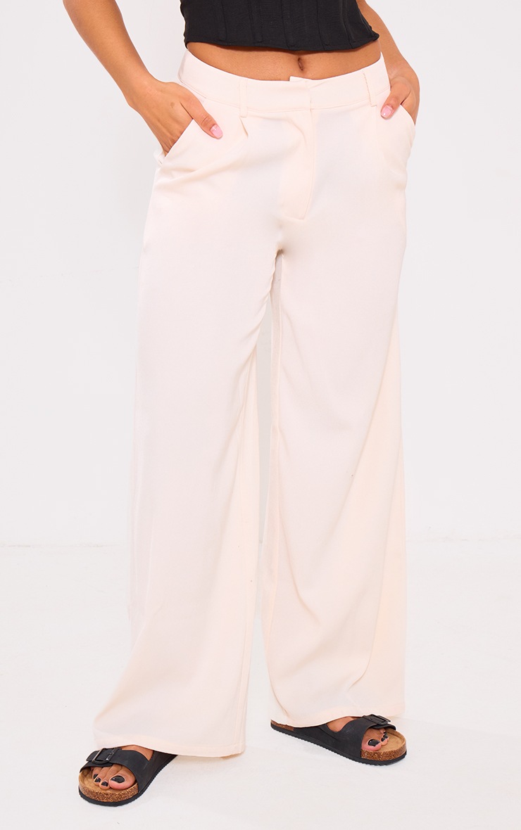 Pretty Little Thing Premium Cream Pleat Front Straight Leg Tailored Pants