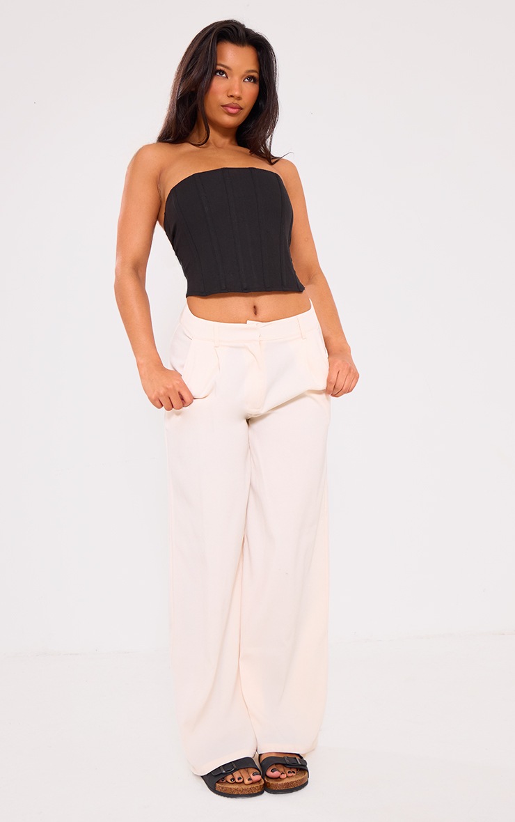 Pretty Little Thing Premium Cream Pleat Front Straight Leg Tailored Pants