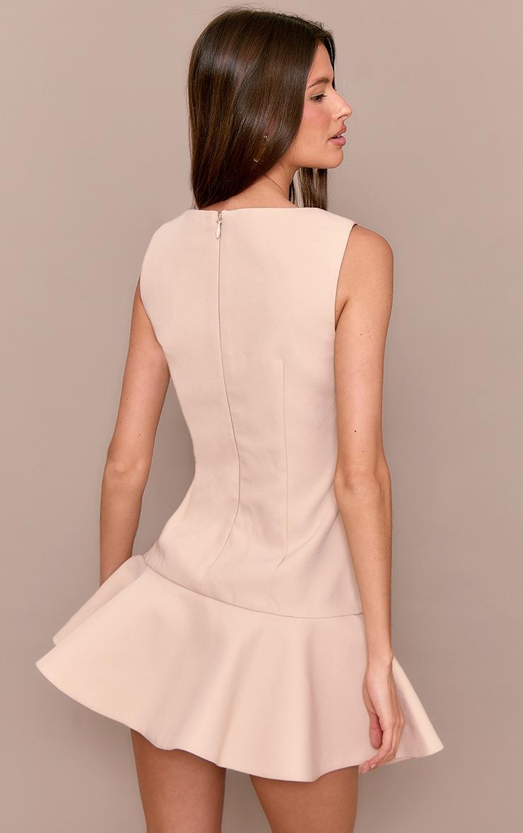 Pretty Little Thing Premium Sand Racer Frill Hem Bodycon Dress