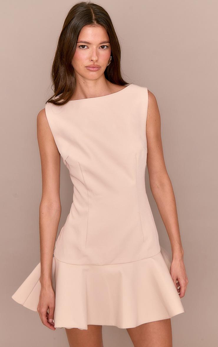 Pretty Little Thing Premium Sand Racer Frill Hem Bodycon Dress