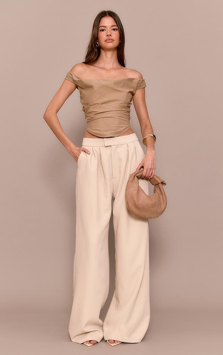 Pretty Little Thing Premium Sand Tailored Pleated Lined Wide Leg Pants