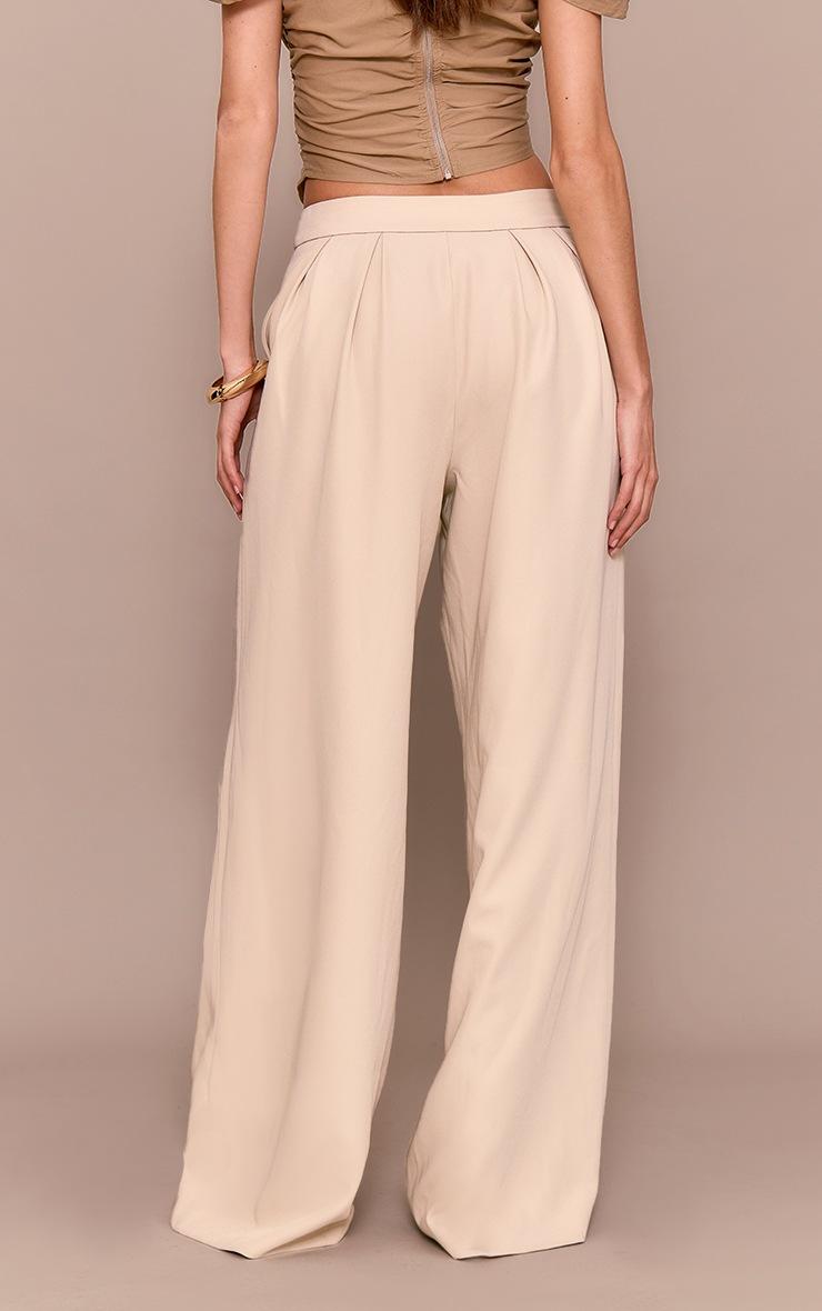 Pretty Little Thing Premium Sand Tailored Pleated Lined Wide Leg Pants