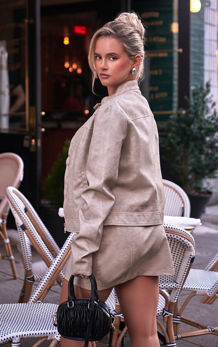 Pretty Little Thing Premium Stone Washed Faux Leather Seam Detail Mini Skirt