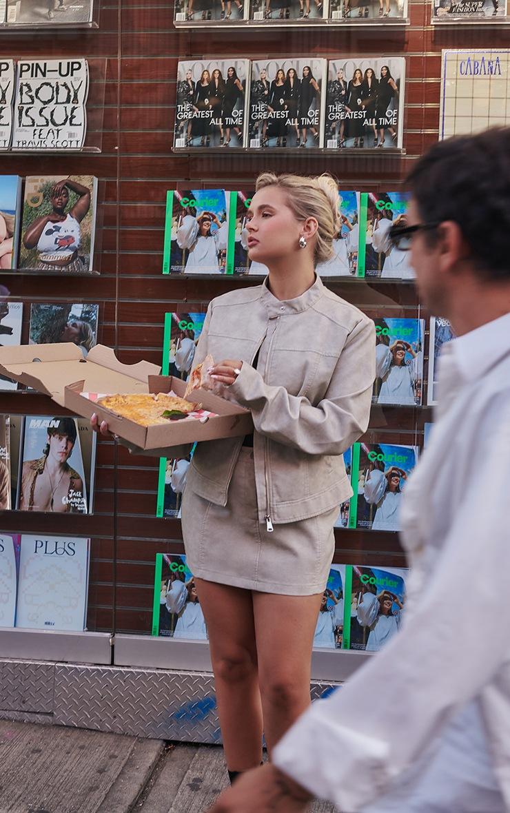 Pretty Little Thing Premium Stone Washed Faux Leather Seam Detail Mini Skirt