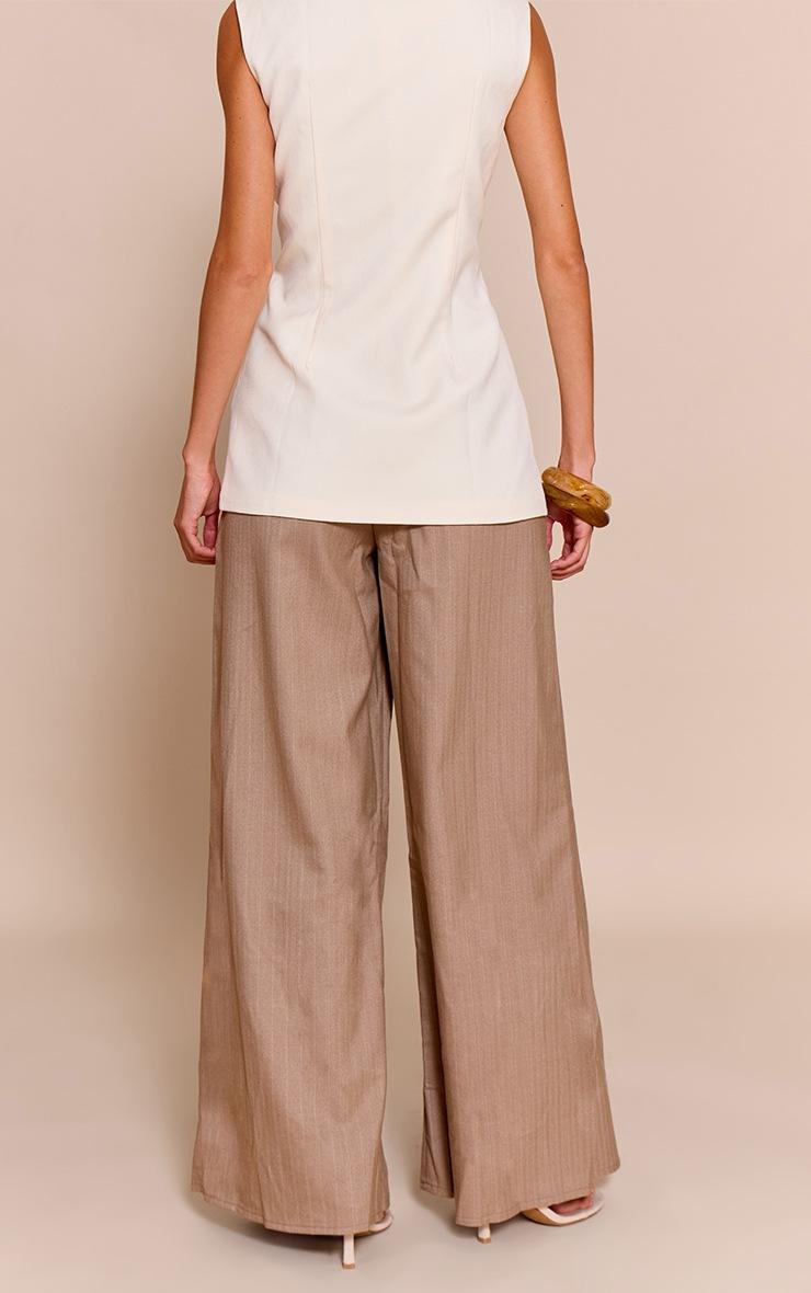 Pretty Little Thing Premium Taupe Woven Pinstripe Tailored Straight Leg Pants
