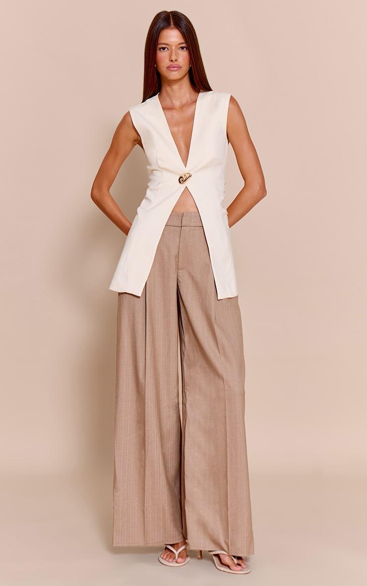 Pretty Little Thing Premium Taupe Woven Pinstripe Tailored Straight Leg Pants