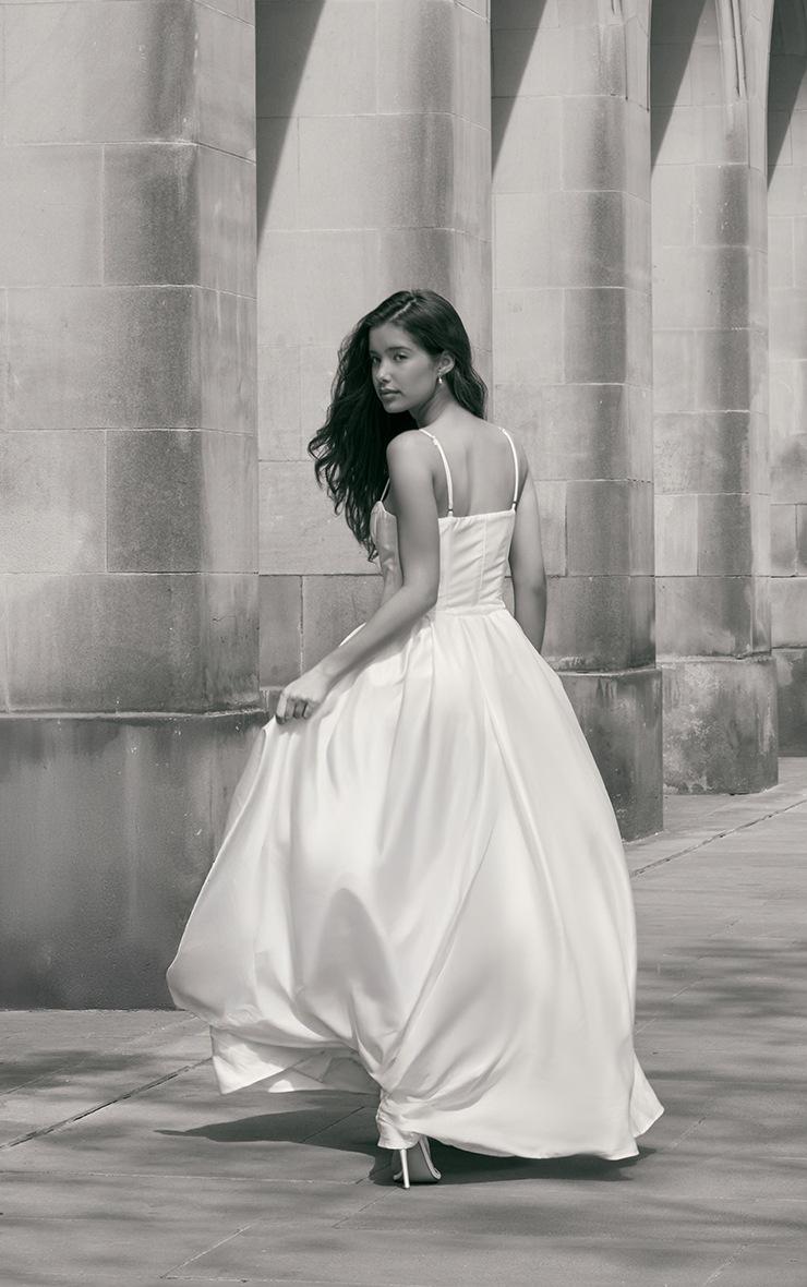 Pretty Little Thing Premium White Satin Corset Skater Maxi Dress