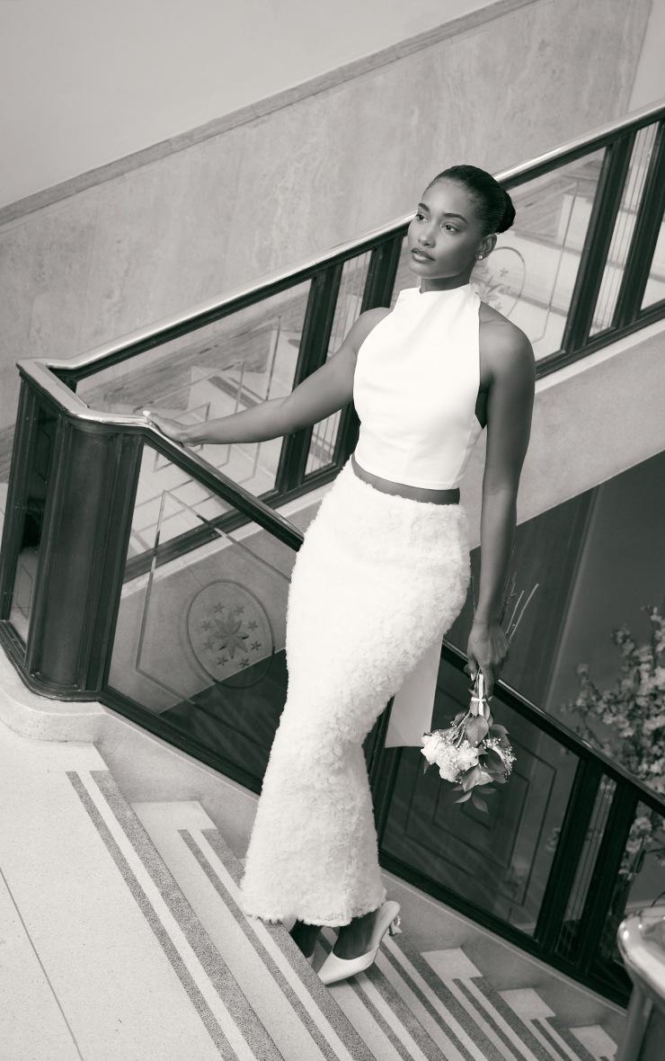 Pretty Little Thing Premium White Satin High Neck Cowl Top