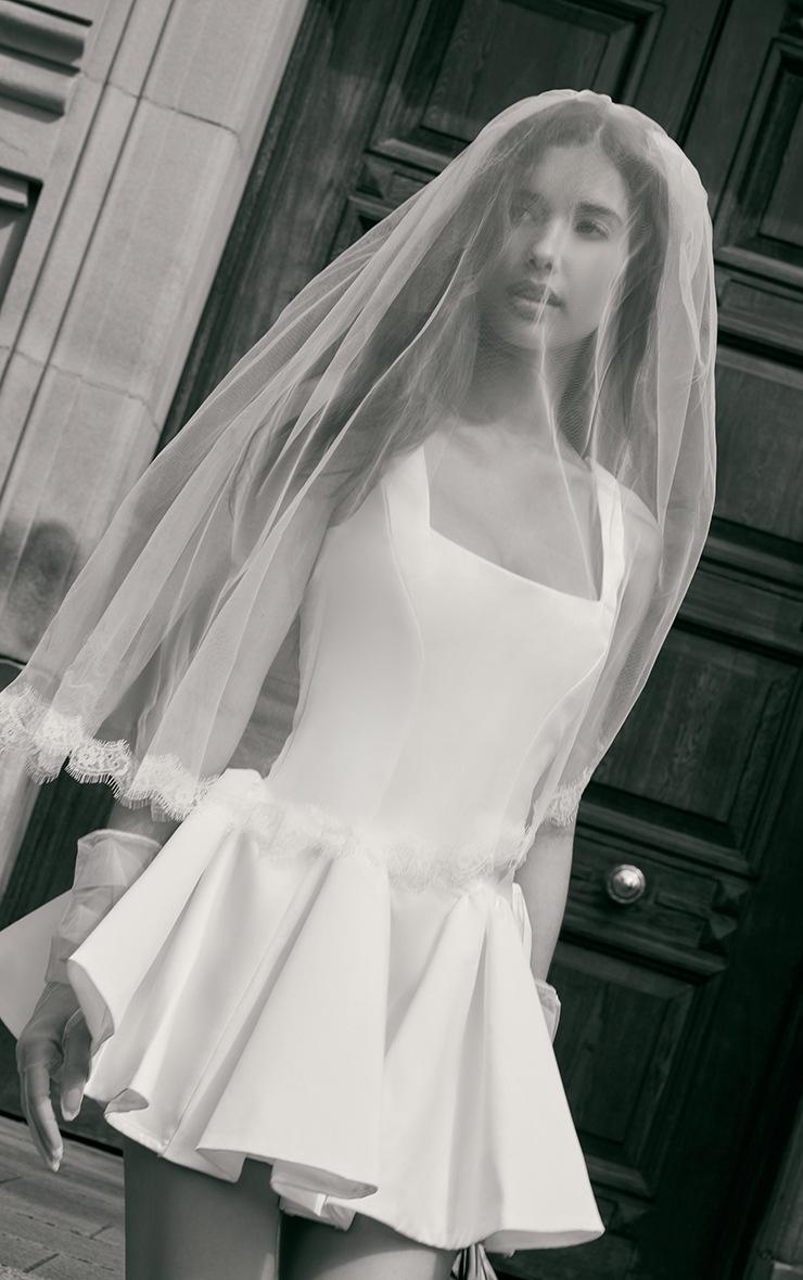 Pretty Little Thing Premium White Satin Hip Pleated Skater Dress