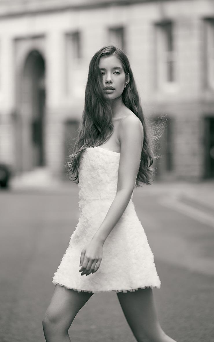 Pretty Little Thing Premium White Tulle Floral Ruffle A-line Dress