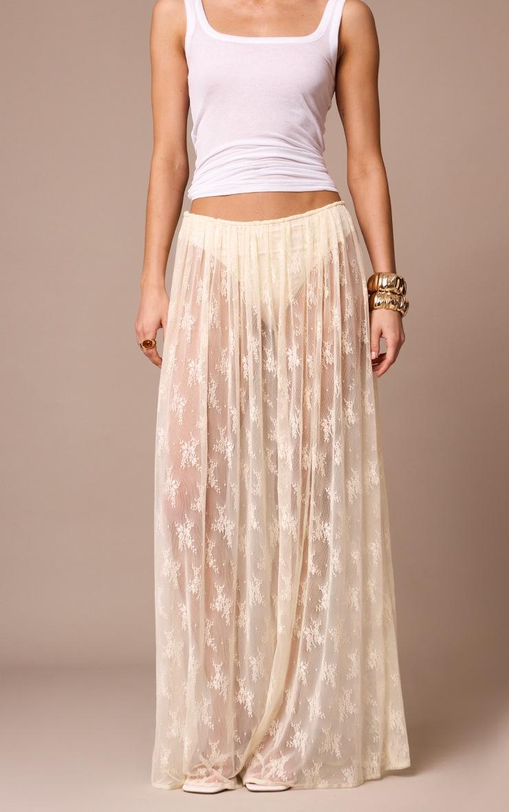 Pretty Little Thing Almond Sheer Lace Maxi Skirt