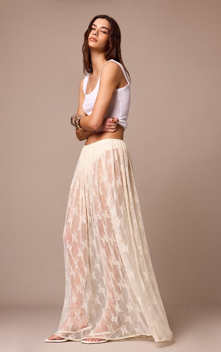 Pretty Little Thing Almond Sheer Lace Maxi Skirt