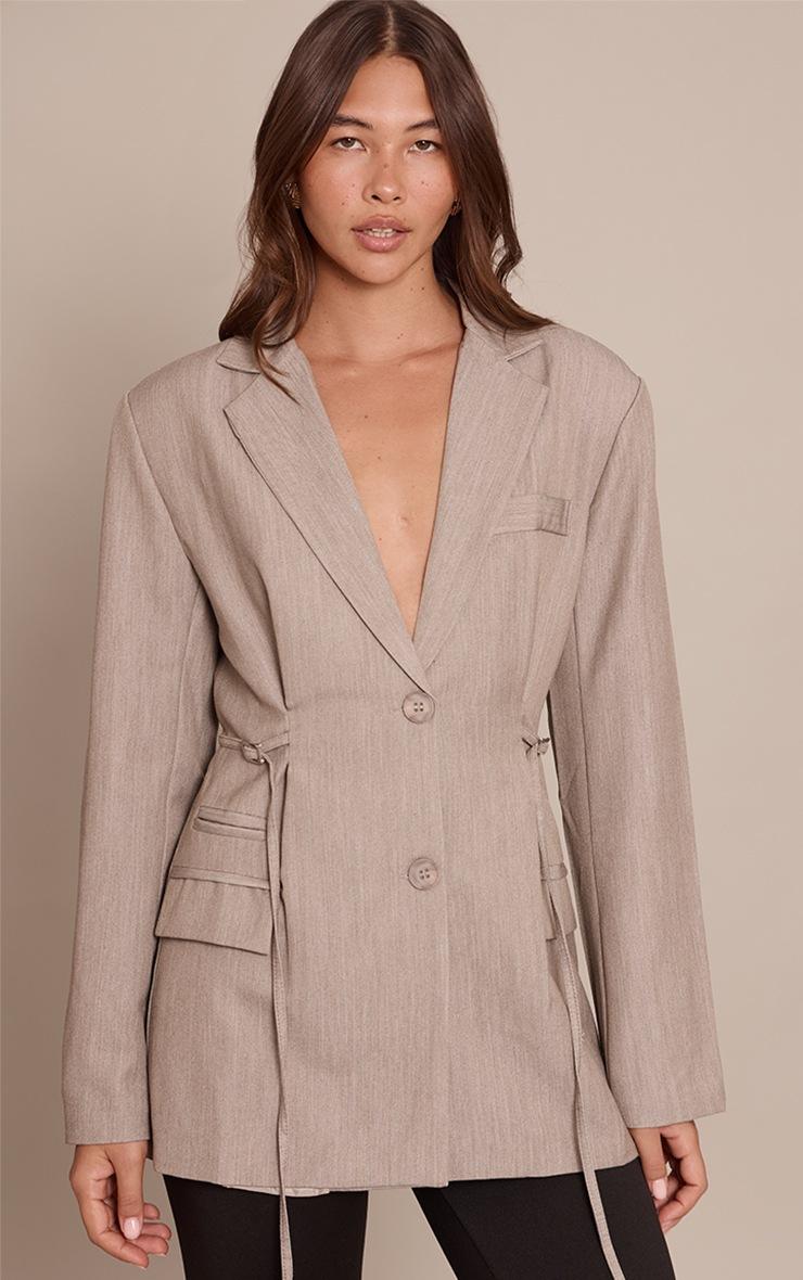 Pretty Little Thing Beige Belt Detail Blazer