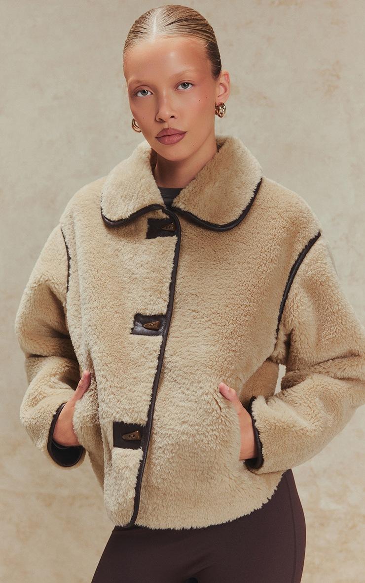 Pretty Little Thing Beige Borg Cropped Coat