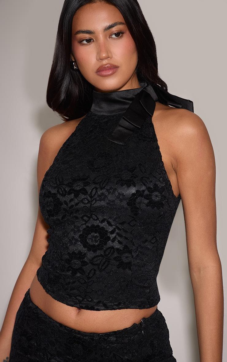 Pretty Little Thing Black Bow Detail Lace Top