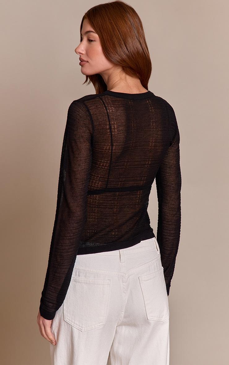 Pretty Little Thing Black Check Sheer Knit Top