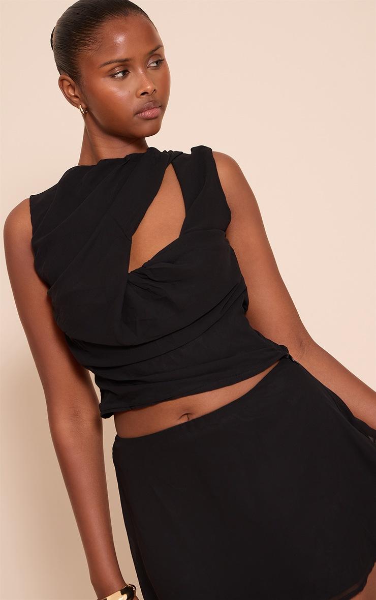 Pretty Little Thing Black Chiffon Backless Top