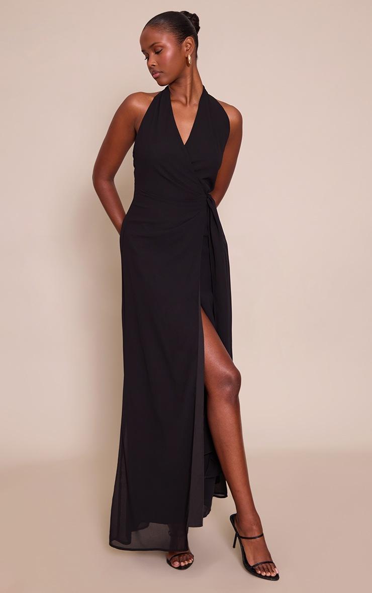 Pretty Little Thing Black Chiffon Tie Maxi Dress