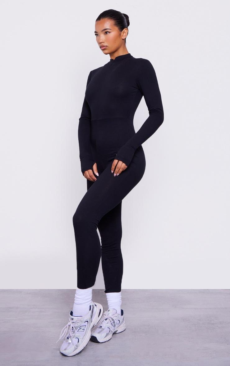 Pretty Little Thing Black Cotton Zip Front Catsuit