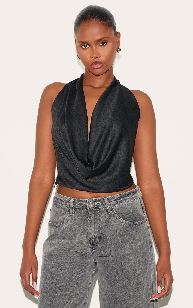 Pretty Little Thing Black Cowl Neck Long Top