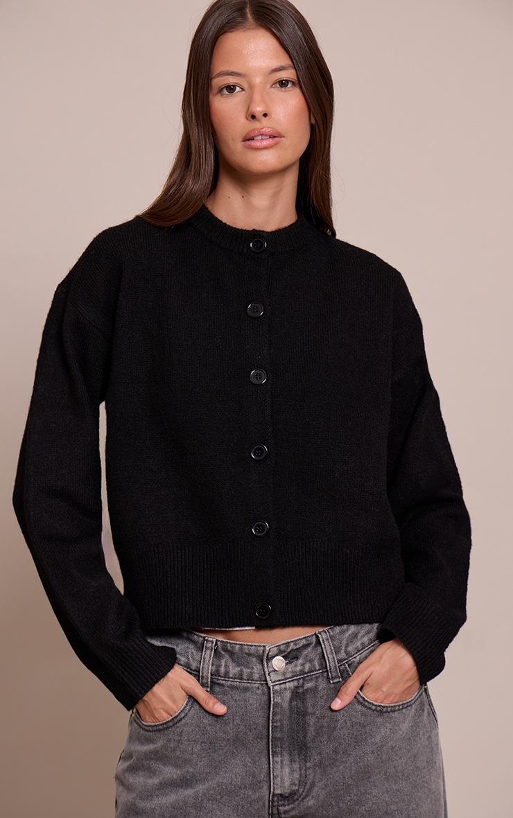 Pretty Little Thing Black Crew Neck Knit Cardigan