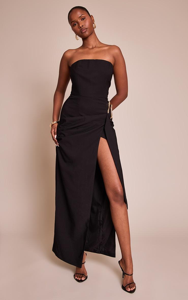 Pretty Little Thing Black Drape Detail Maxi Dress