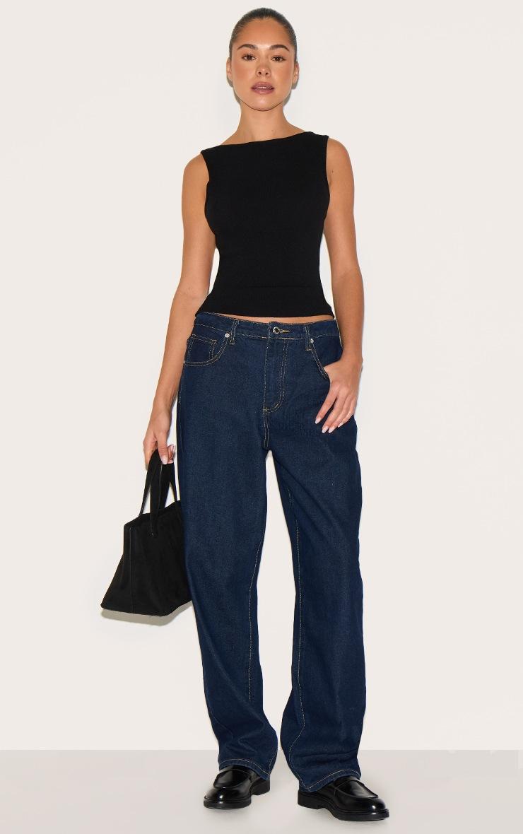 Pretty Little Thing Black Fine Knit Boat Neck Top