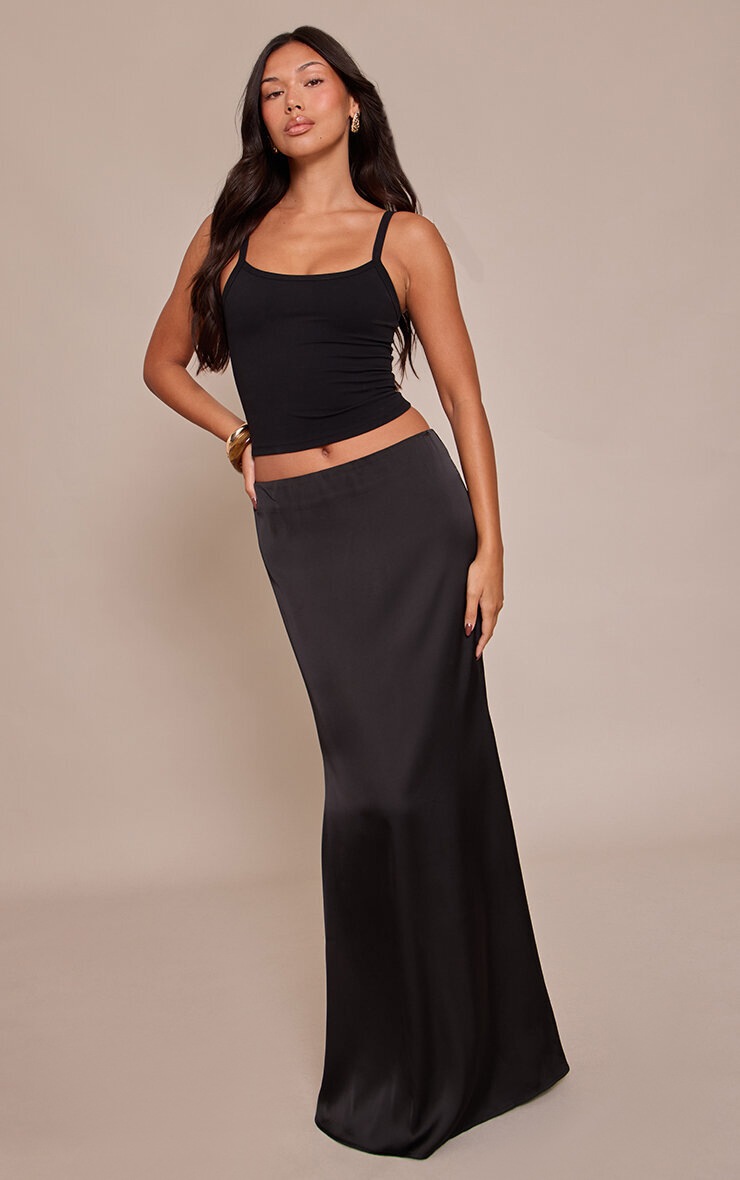 Pretty Little Thing Black Floaty Satin Maxi Skirt
