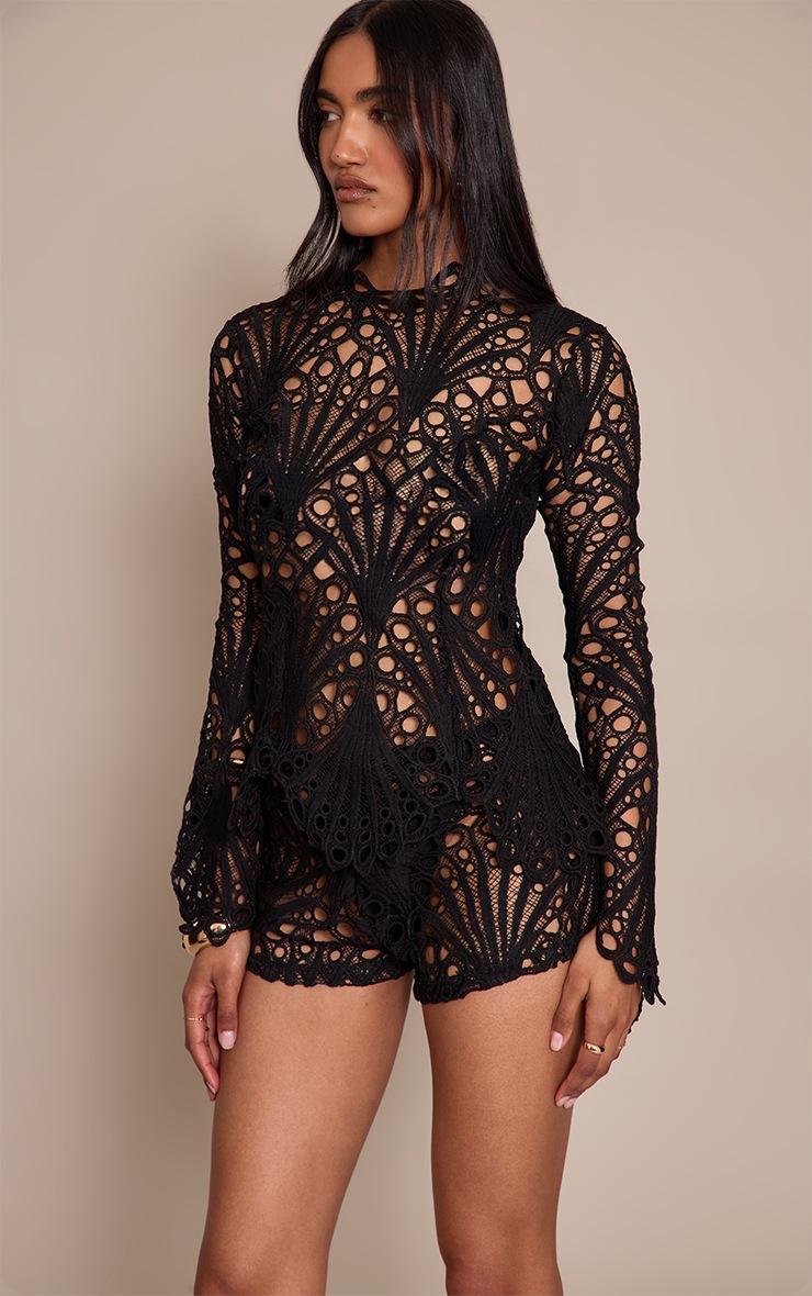 Pretty Little Thing Black Floral Lace Hot Pants