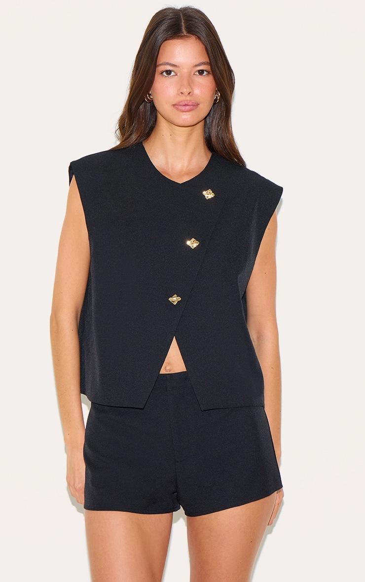Pretty Little Thing Black Gold Trim Oversized Vest
