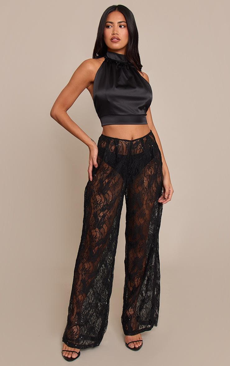 Pretty Little Thing Black Lace Sequin Sheer Pants