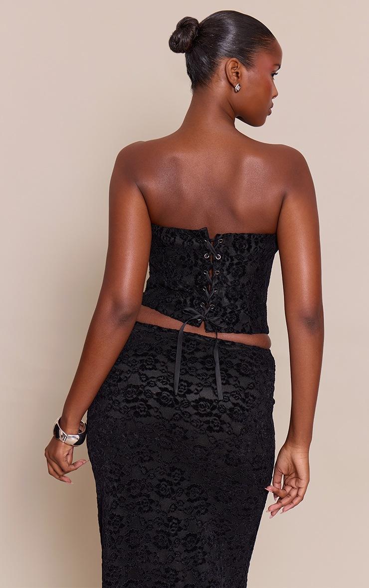 Pretty Little Thing Black Lace Velvet Coset Top