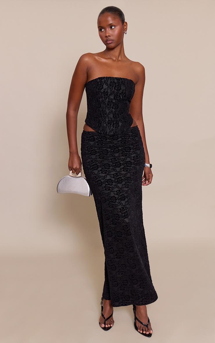 Pretty Little Thing Black Lace Velvet Coset Top