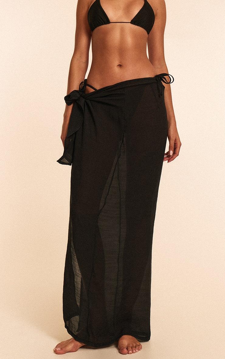 Pretty Little Thing Black Linen Look Beach Sarong