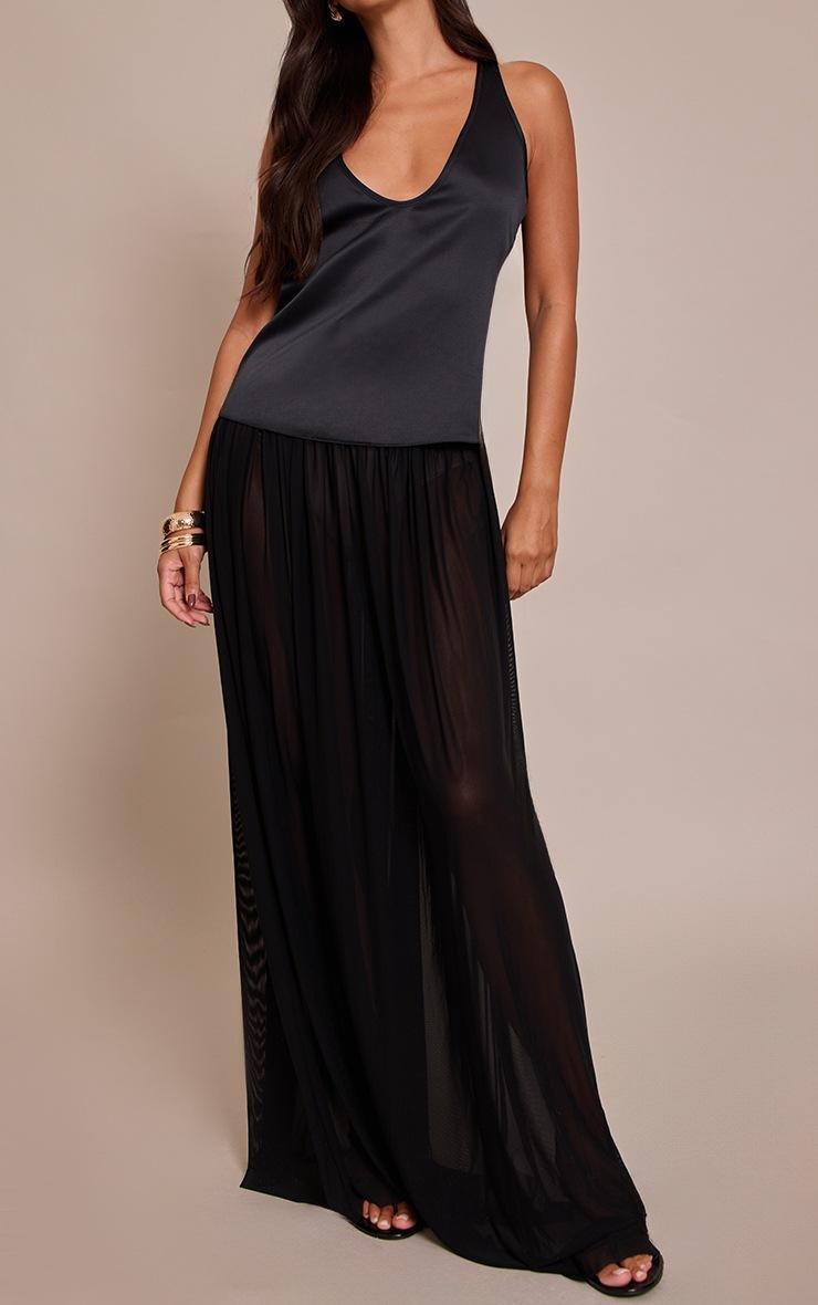 Pretty Little Thing Black Mesh Drape Maxi Skirt