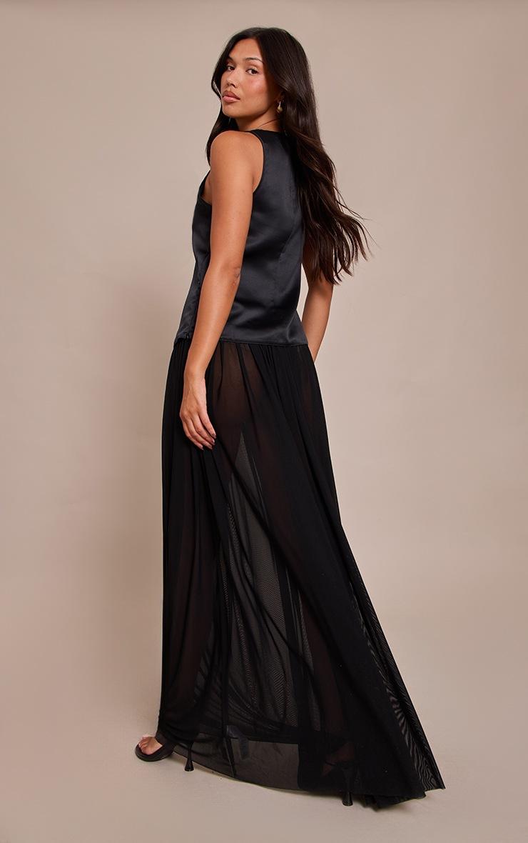 Pretty Little Thing Black Mesh Drape Maxi Skirt