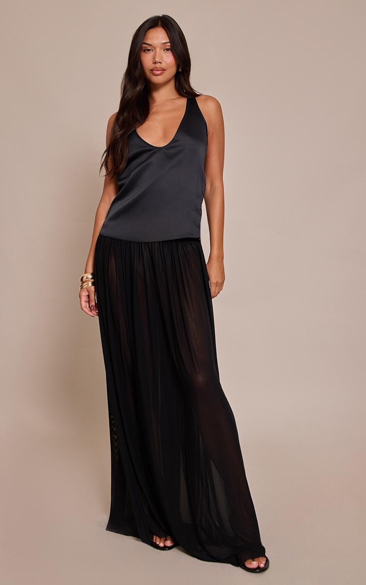 Pretty Little Thing Black Mesh Drape Maxi Skirt