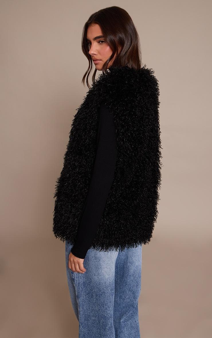 Pretty Little Thing Black Mongolian Faux Fur Vest