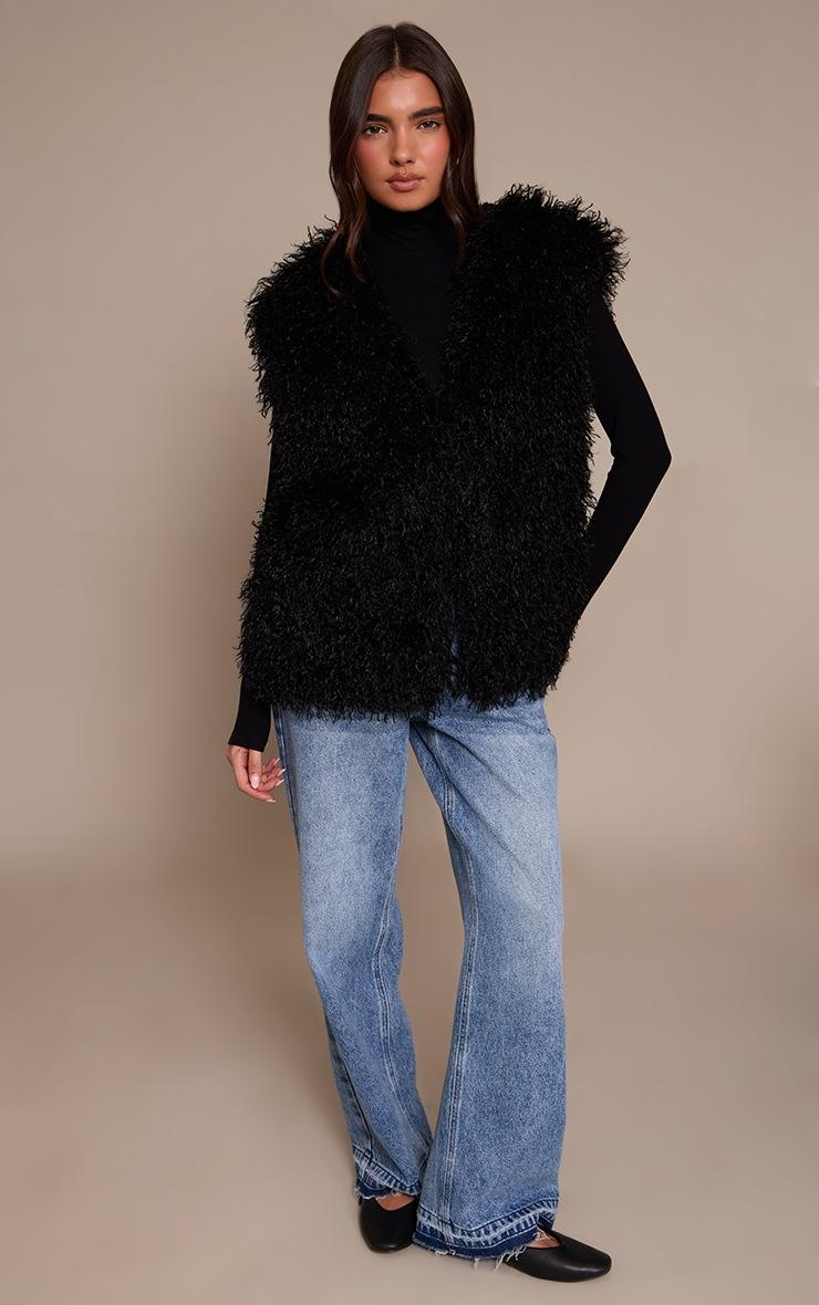 Pretty Little Thing Black Mongolian Faux Fur Vest