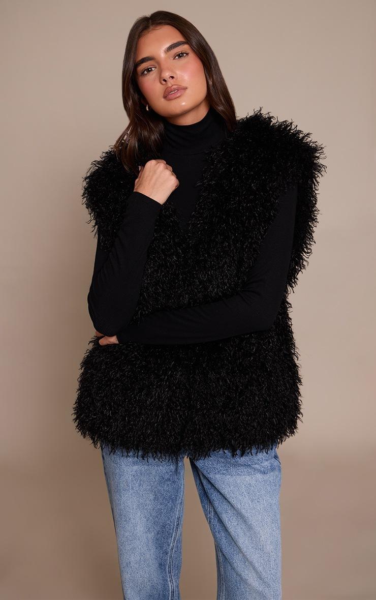 Pretty Little Thing Black Mongolian Faux Fur Vest