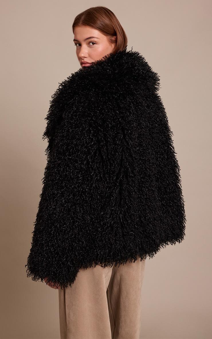 Pretty Little Thing Black Mongolian Fur Midi Coat
