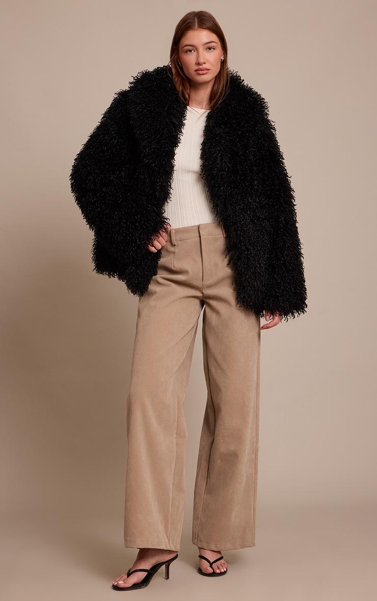 Pretty Little Thing Black Mongolian Fur Midi Coat