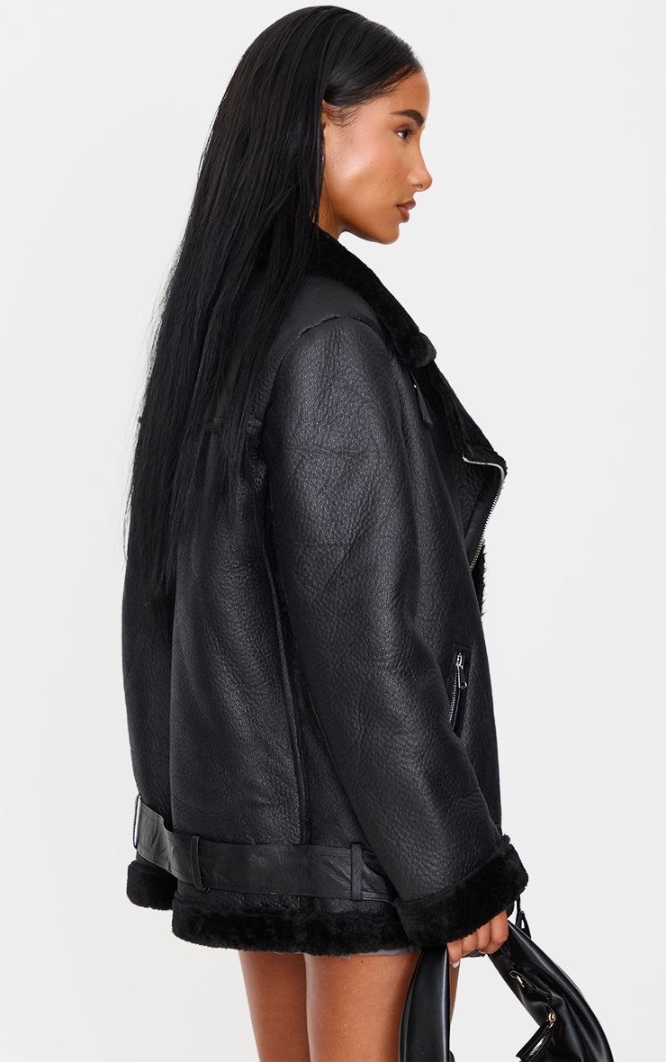 Pretty Little Thing Black Oversized PU Aviator