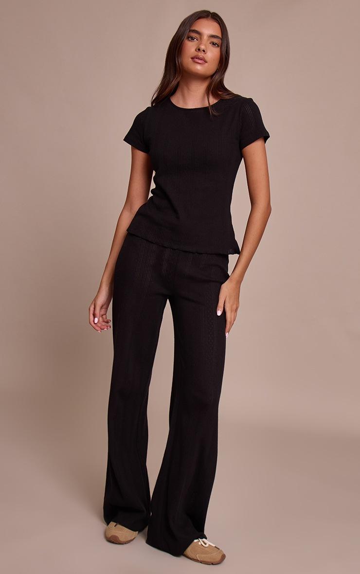 Pretty Little Thing Black Pointelle Wide Leg Pants
