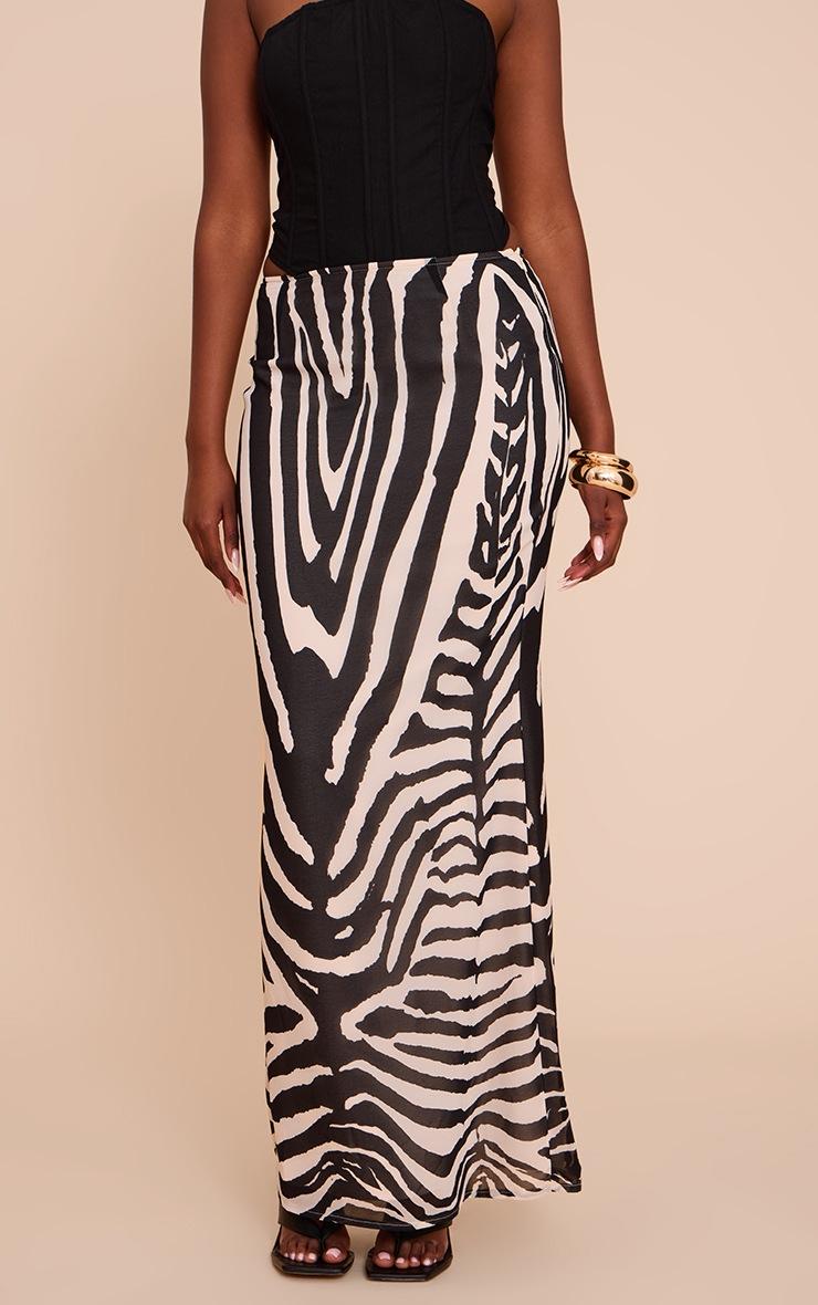 Pretty Little Thing Black Print Chiffon Maxi Skirt