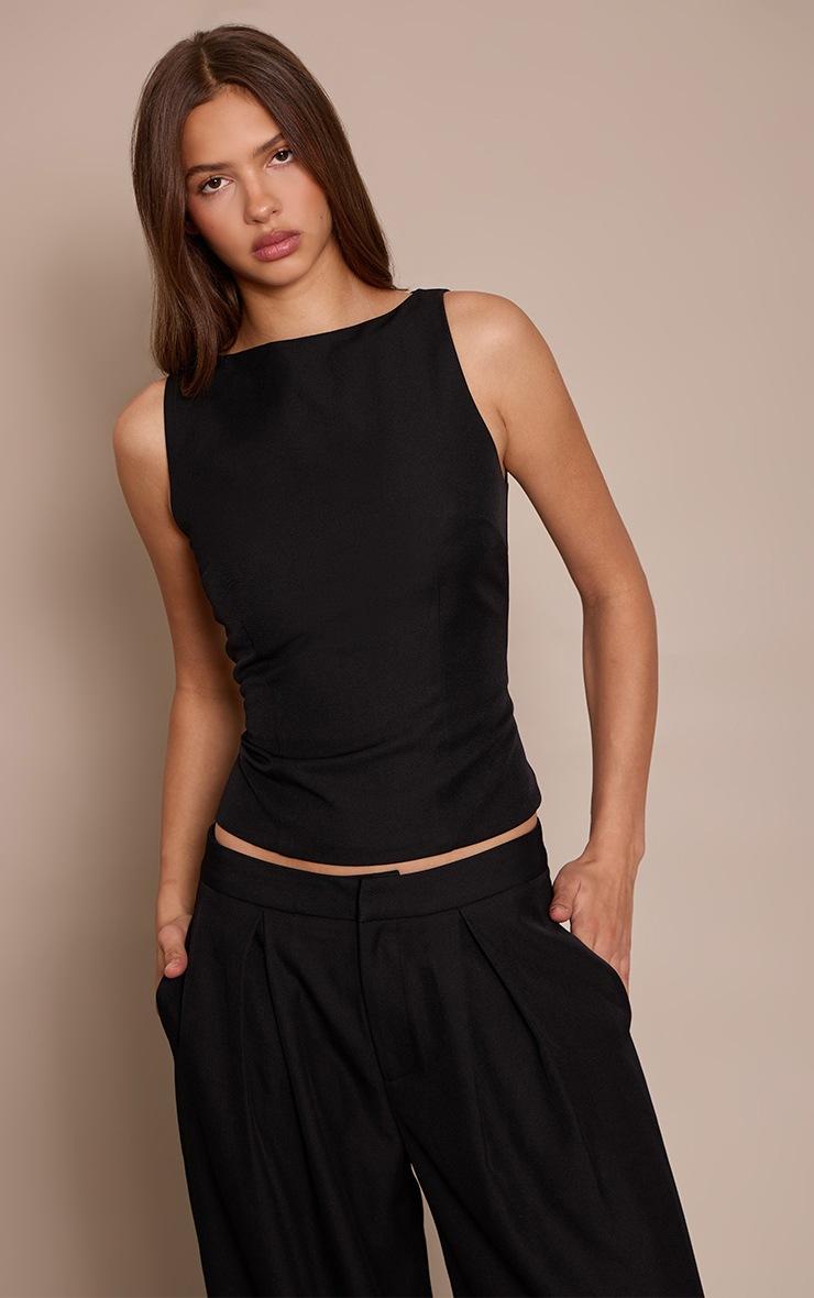 Pretty Little Thing Black Racer Neck Detail Top