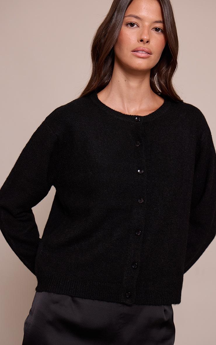 Pretty Little Thing Black Round Neck Knit Cardigan