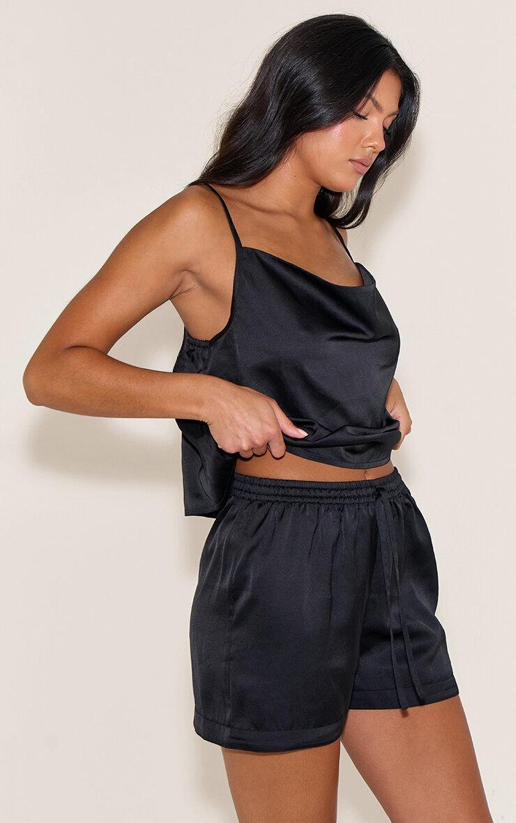 Pretty Little Thing Black Satin Cami Short Pj Set