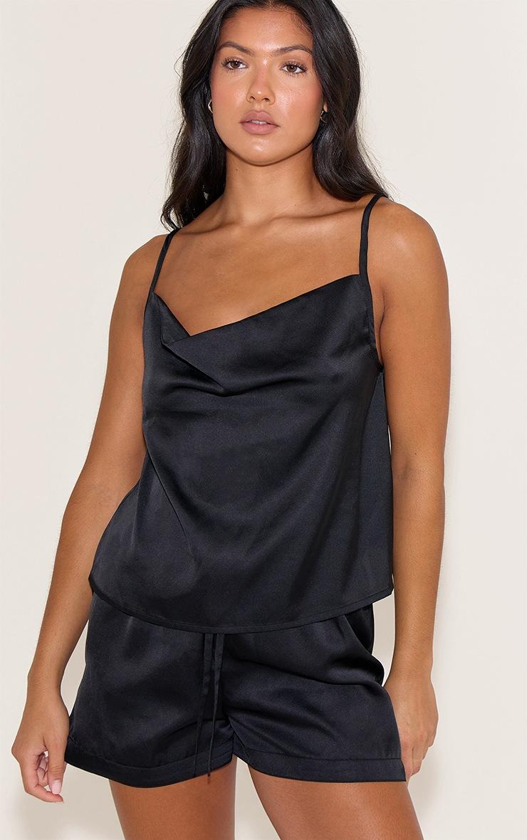 Pretty Little Thing Black Satin Cami Short Pj Set